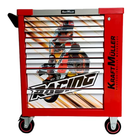 CARRITO DE TALLER DE CARRERAS DE MOTOCICLETA ROJO DE 7 CAJONES CON HERRAMIENTAS