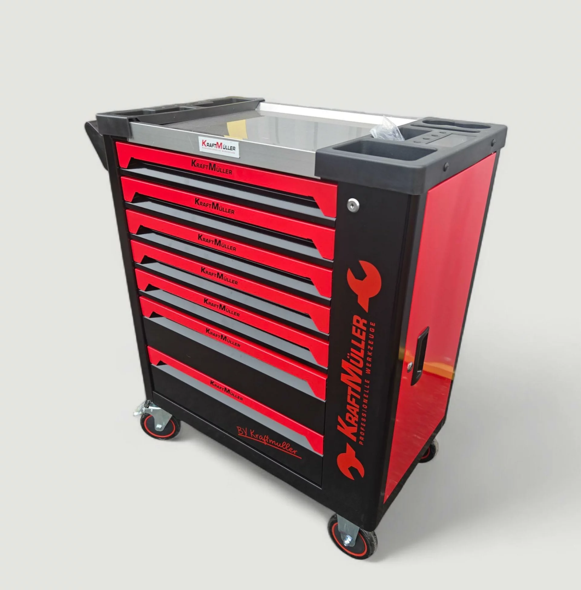 Carro de herramientas Kraftmuller de 7 cajones, 6 cajones llenos, con llave dinamométrica + armario lateral