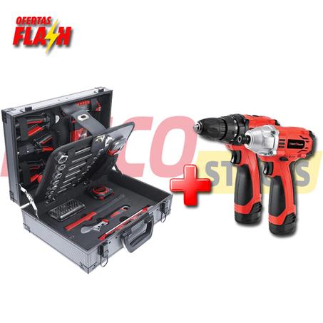 CONJUNTO DE SET HERRAMIENTAS ALUMINIO 66PZS+Combinación de taladro inalámbrico y atornillador inalámbrico