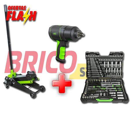 PISTOLA DE IMPACTO 1/2" 1200NM + GATO HIDRÁULICO 3,5T + ESTUCHE 216 PIEZA