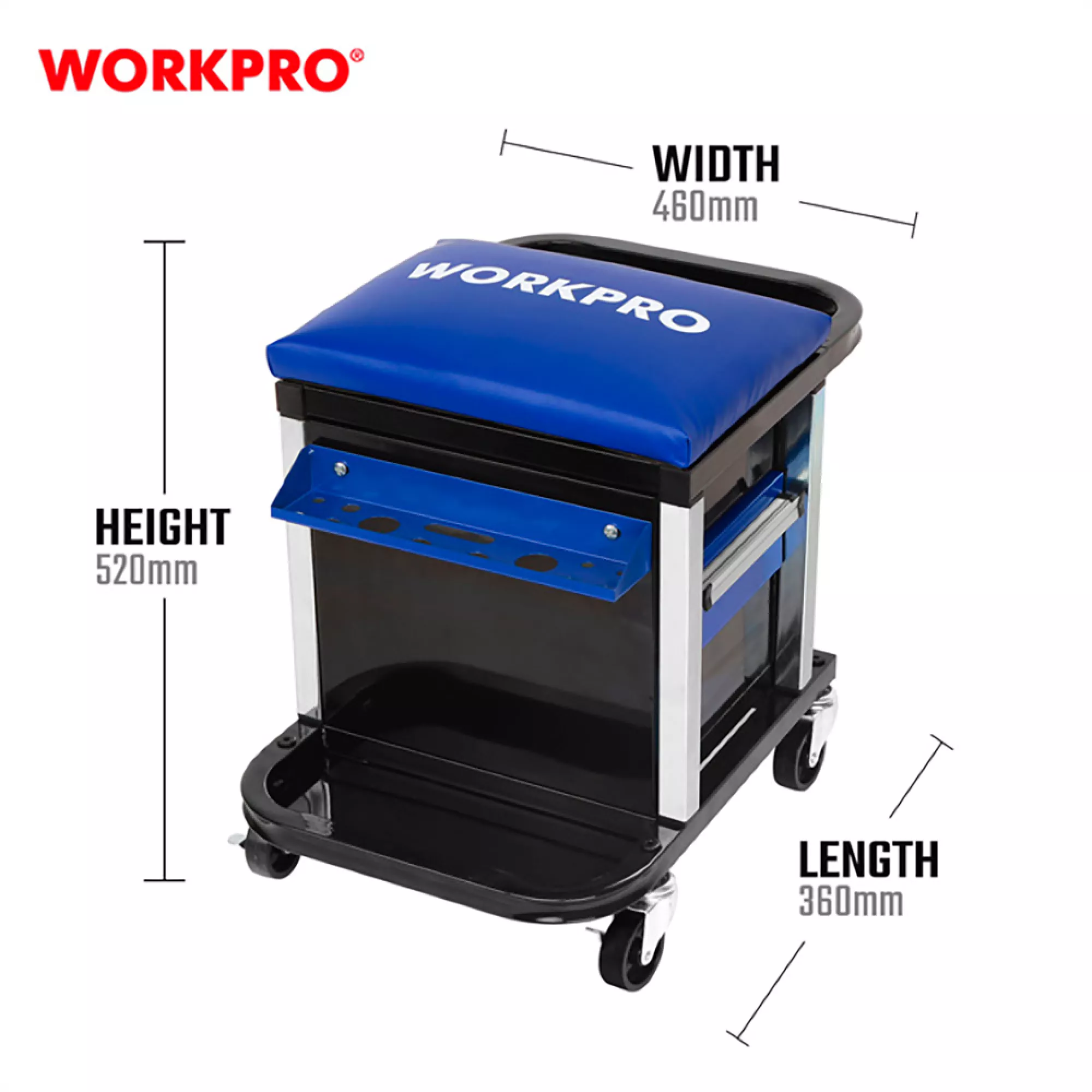 TABURETE CON CAJONES Y RUEDAS (HERRAMIENTA NO INCLUIDA), 46 x 36 x 52 cm