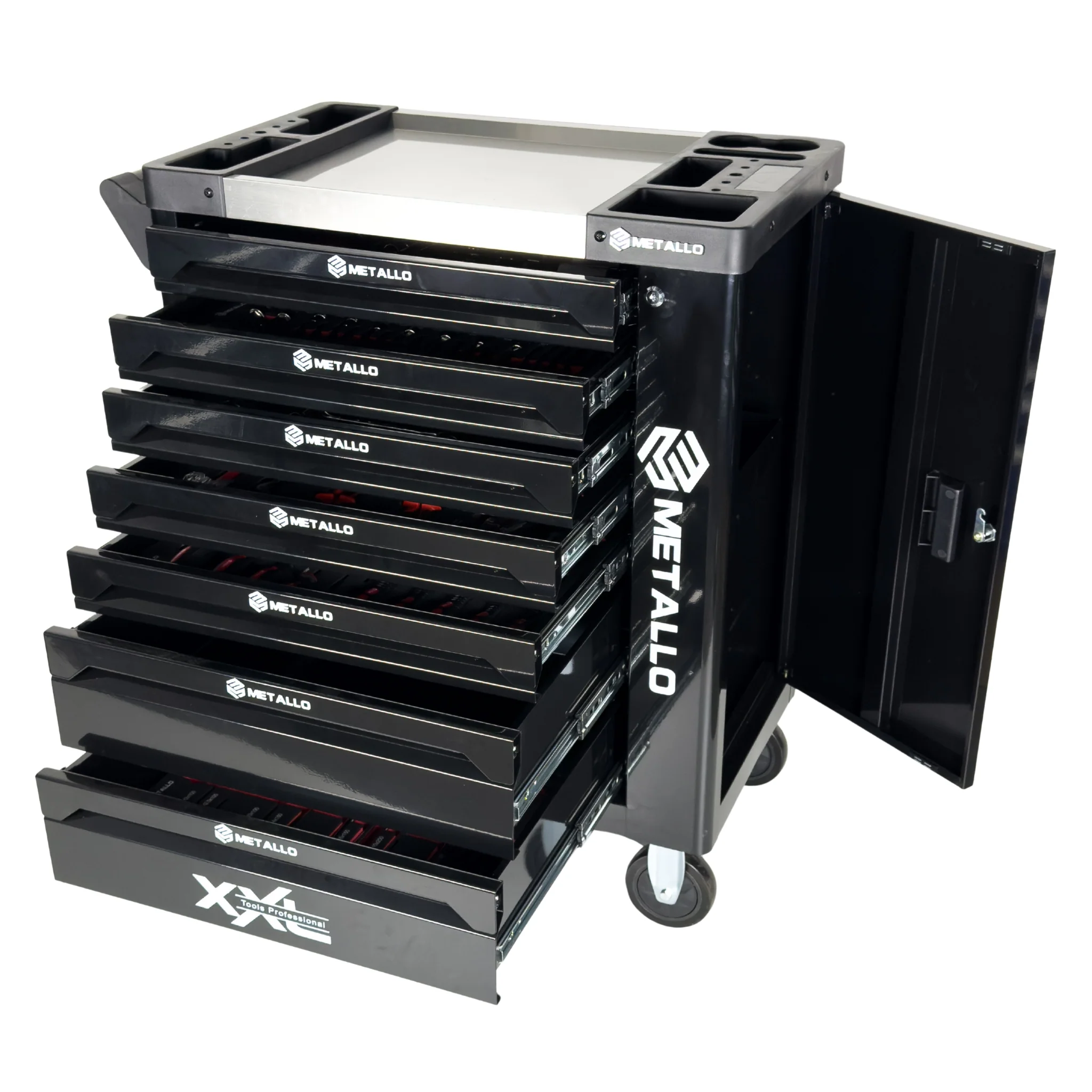 Carro de taller Metallo ToolCar | 7 cajones completos | Almacenamiento lateral