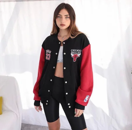 Letter Graphic Varsity Jacket black red