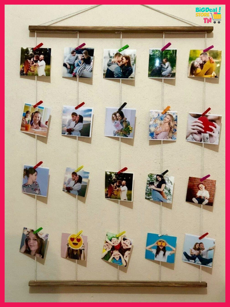 Cadre photo en Bois avec Corde et pince