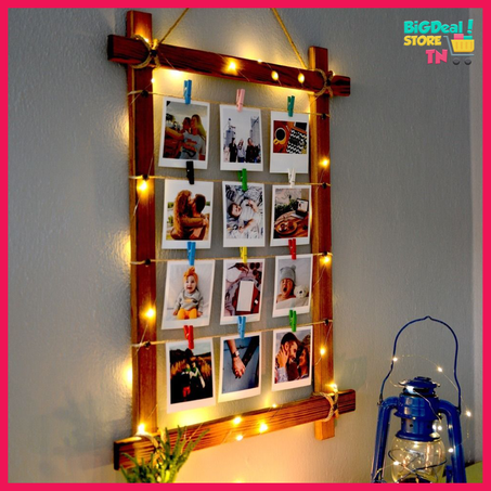 Cadre photo en bois d'aspect naturel avec lumière LED