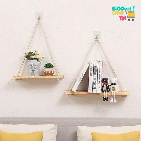 lot de 2 étagères flottantes en bois corde étagère à plantes suspendues rustique pour chambre salon salle de bain décor