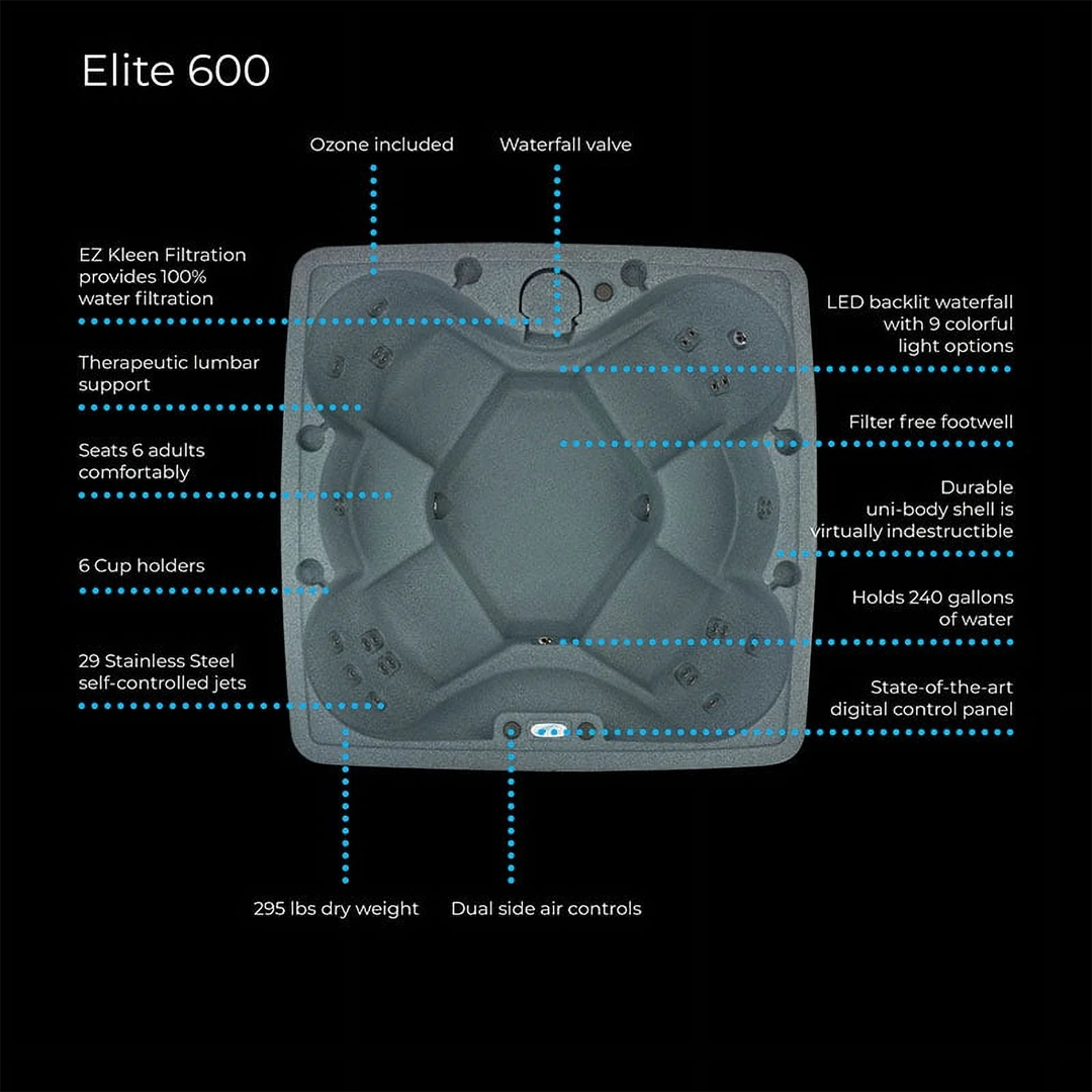 AquaRest Spas AR-600 Elite (6 Person) - 29 Jets, Square, Ozonator