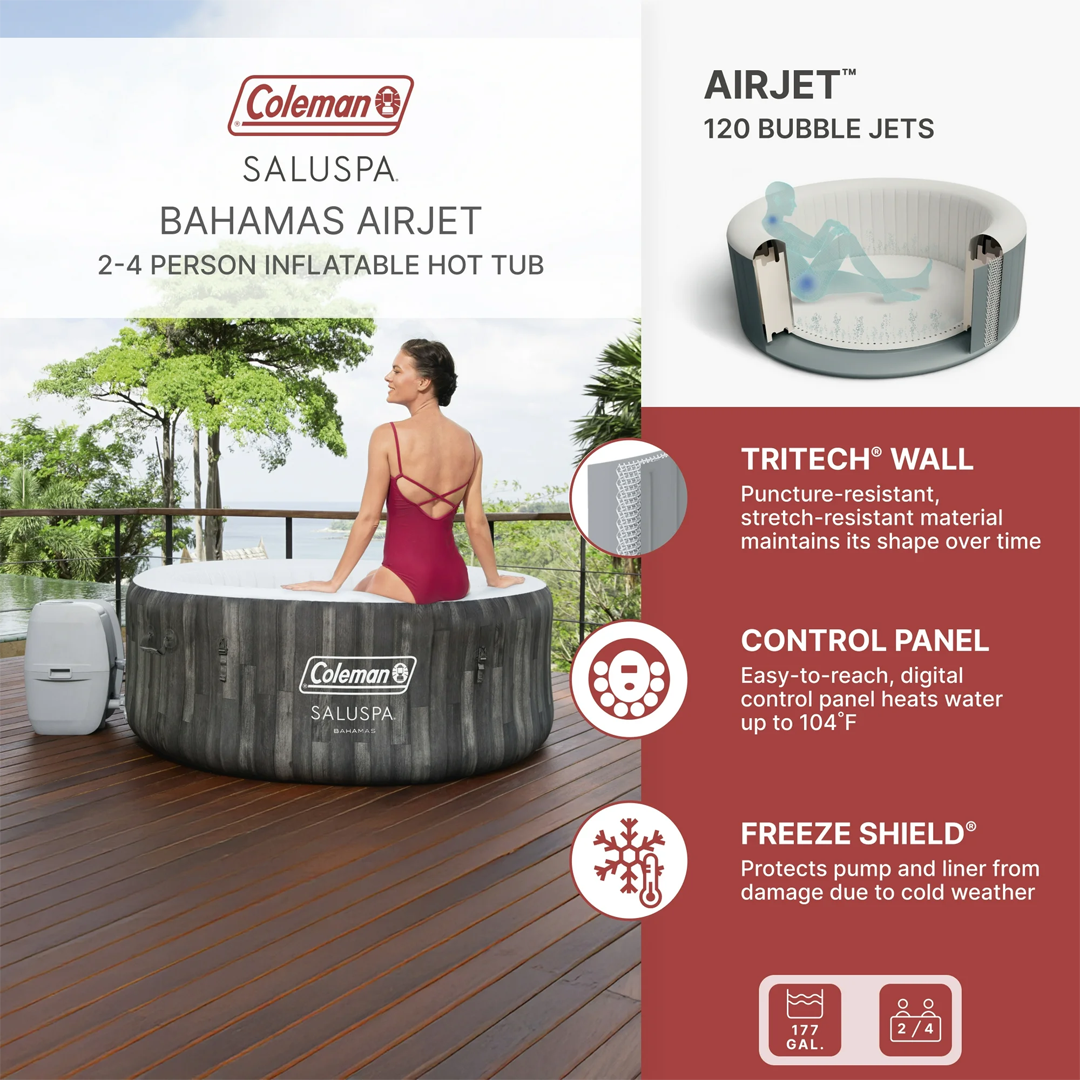 Coleman SaluSpa Bahamas AirJet Hot Tub (2-4 Person) - Compact & Round