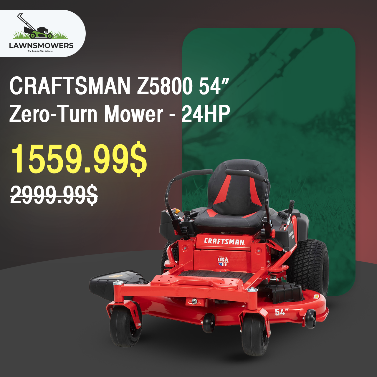 CRAFTSMAN Z5800 54‑Inch 24‑HP V‑Twin Gas Zero-Turn Riding Lawn Mower