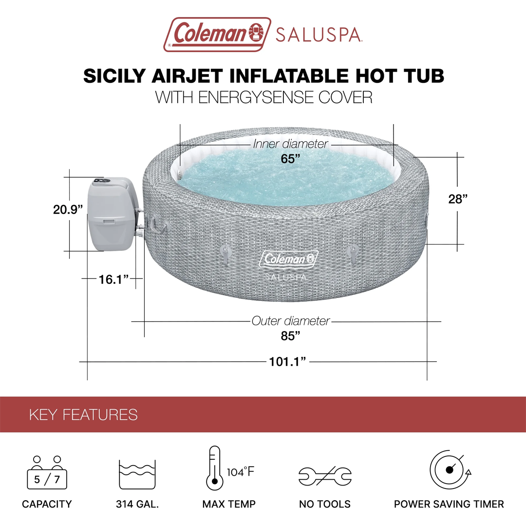 Coleman SaluSpa Sicily AirJet (7 Person) - 180 Jets, EnergySense