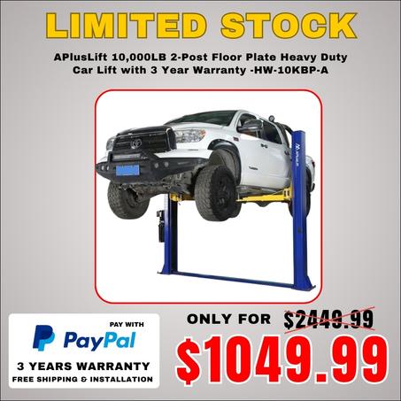 APlusLift 10,000LB 2-Post Floor Plate Heavy Duty Car Lift with 3 Year Warranty - HW-10KBP-A