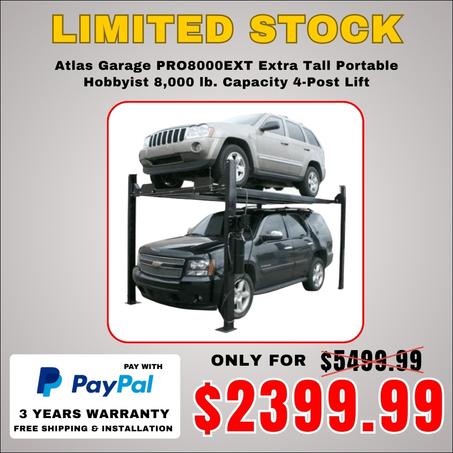 Atlas Garage PRO8000EXT Extra Tall Portable Hobbyist 8,000 lb. Capacity 4-Post Lift