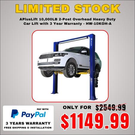 APlusLift 10,000LB 2-Post Overhead Heavy Duty Car Lift with 3 Year Warranty - HW-10KOH-A