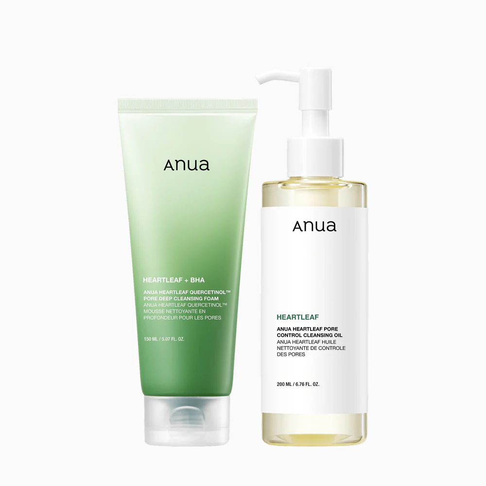 ANUA Double Cleansing Duo Set  - طقم التنظيف المزدوج بخلاصة Heartleaf – لبشرة صافية ونقية كالكريستال 🌿