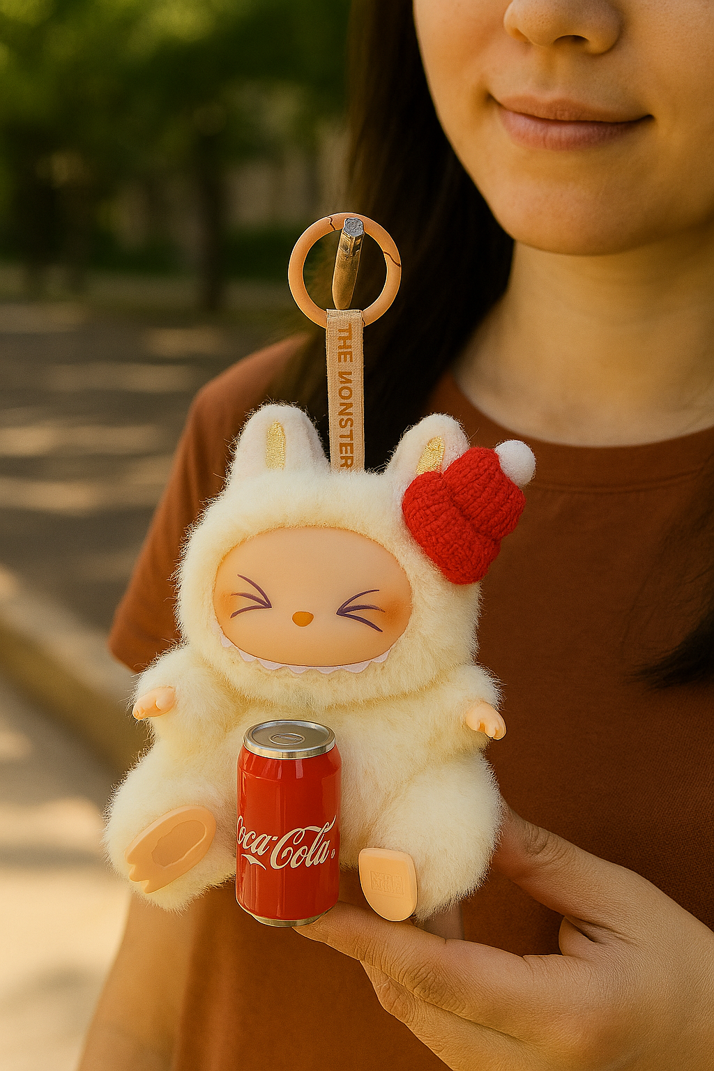 ميدالية لابوبو المحشوة – تصميم شتوي لطيف بلمسة كوكولا - Labubu - Soft Plush Keychain Coca cola