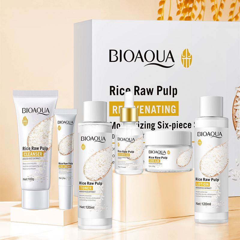 BIOAQUA - Rice Raw Pulp Rejuvenating Set (Original) - طقم بيواكوا بالأرز الخام – ترطيب وتجديد شامل للبشرة | 6 قطع