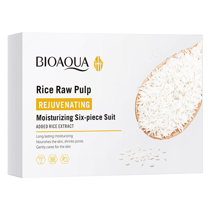 BIOAQUA - Rice Raw Pulp Rejuvenating Set (Original) - طقم بيواكوا بالأرز الخام – ترطيب وتجديد شامل للبشرة | 6 قطع