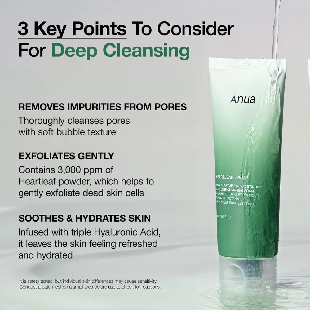 منظف أنوا الكوري الأصلي رغوي عميقة – نقاء يومي لبشرة نضرة ومشرقة - ANUA Heartleaf Quercetinol Pore Deep Cleansing Foam