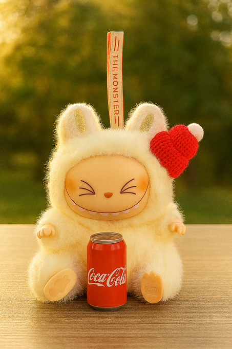 ميدالية لابوبو المحشوة – تصميم شتوي لطيف بلمسة كوكولا - Labubu - Soft Plush Keychain Coca cola