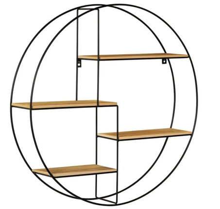 ID MARKET - Etagère murale ronde LILY 4 niveaux bois et métal design industriel