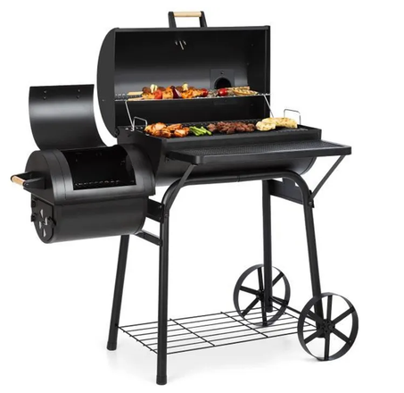 Klarstein Beef Brisket Barbecue fumoir thermomètre roues couvercle - Noir