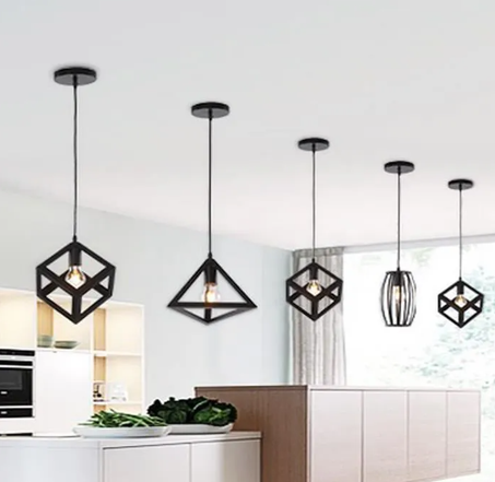 UNI Suspension Luminaire Industrielle 3 Tête Rétro Lustre Abat-jour Métal Noir