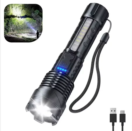 مصباح يدوي  قوي للغاية ، كشاف ، زوومابلي ، بطارية قابلة لإعادة الشحن