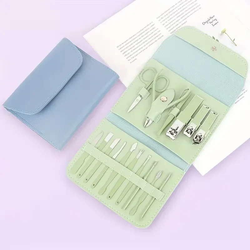 16 قطعة متقدمة من الفولاذ المقاوم للصدأ لمستلزمات العناية بالأظافر والقدم تشمل مقصات الأظافر والمقص والملعقة للأذن ومستلزمات السفر، مستلزمات العناية بالأظافر والجمال للقدم، احترافية، أفضل لعي