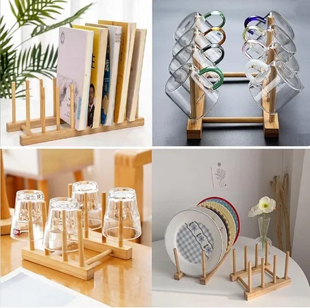 Support en Bois pour Assiettes et Couvercles