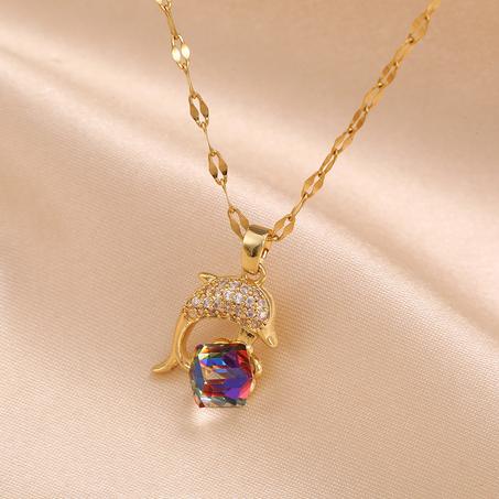 Colliers dauphin en cristal coloré, en acier inoxydable 😍