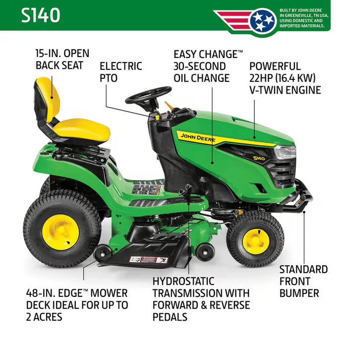 John Deere S140 48 in. 22 HP V-Twin Gas Hydrostatic Riding Lawn Mower