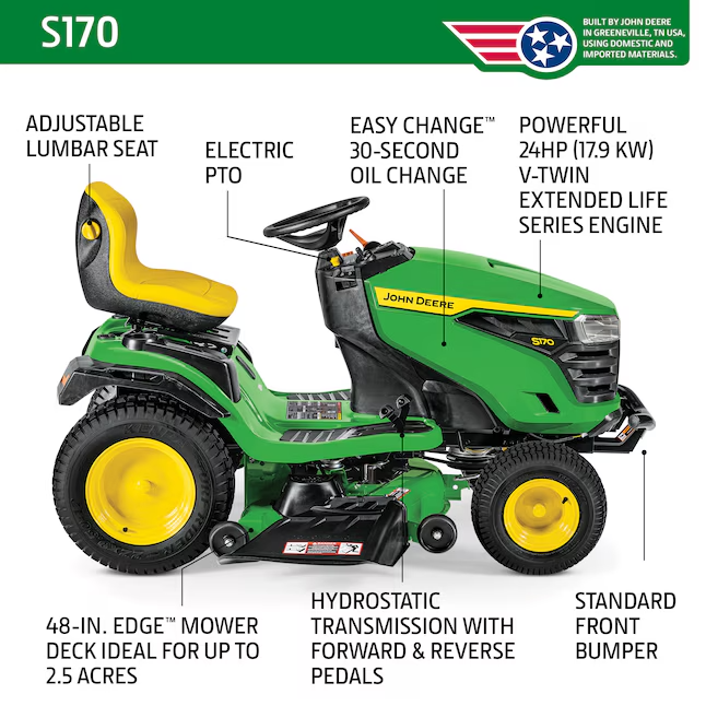 John Deere S170 48-in 24 -HP V-twin Gas Riding lawn mower