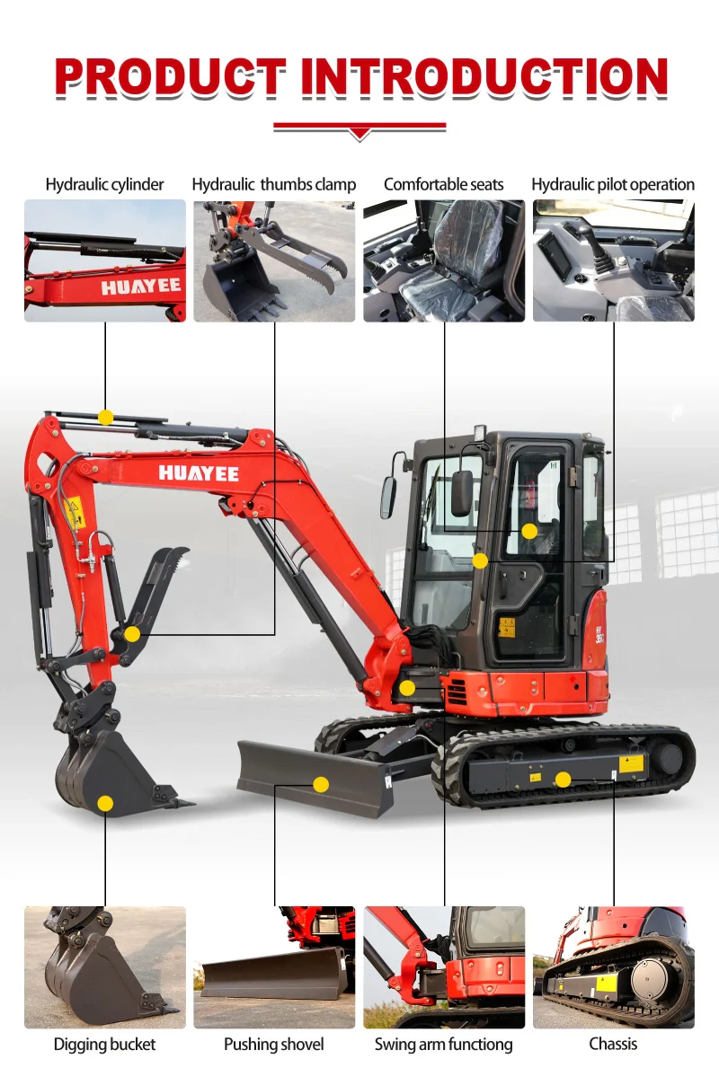3.5 Ton Industrial Mini Excavator with 24HP Yanmar Engine & Enclosed Cab | HUAYEE HY35C