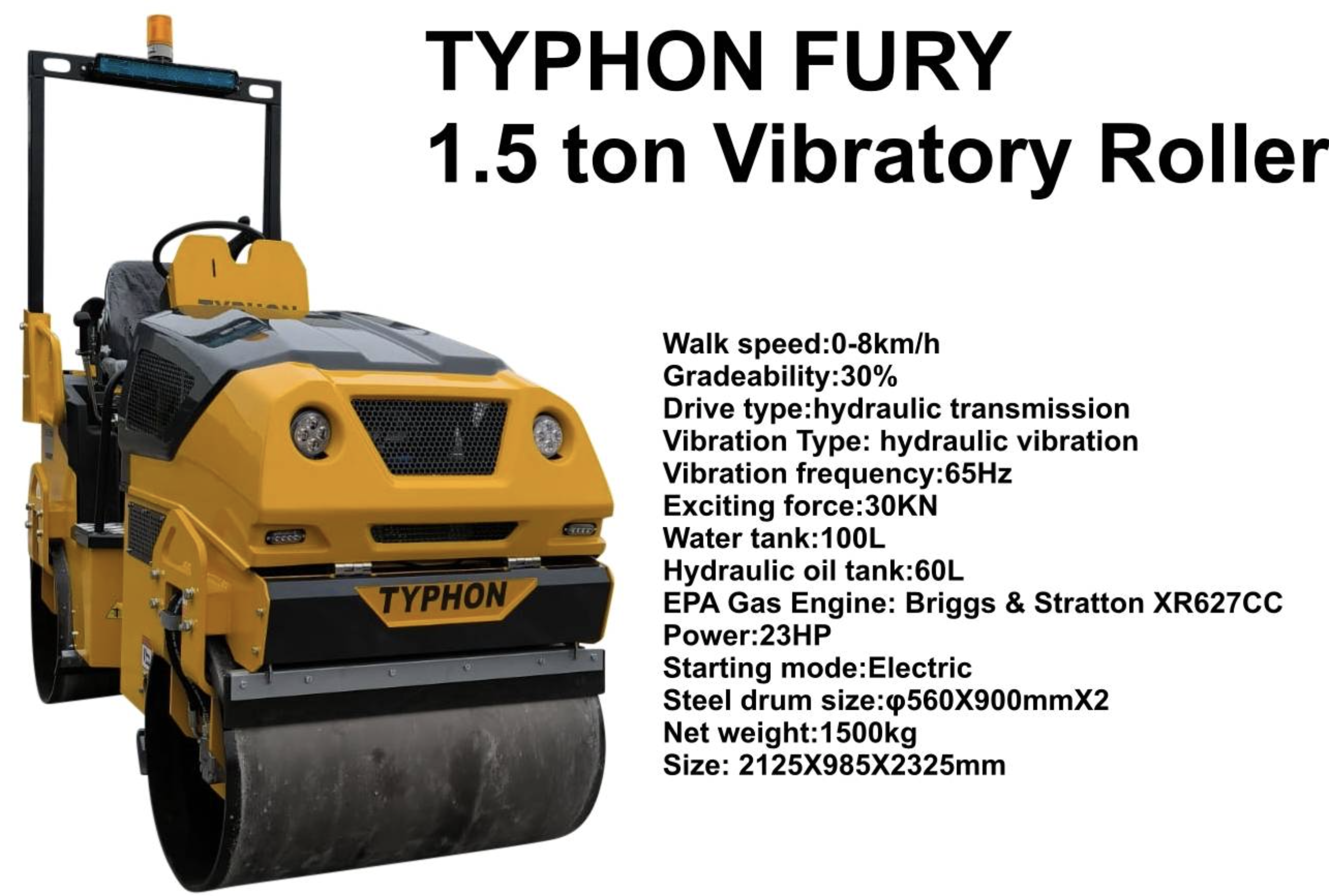 TYPHON FURY 1.5 Ton Vibratory Compactor Asphalt Roller USA