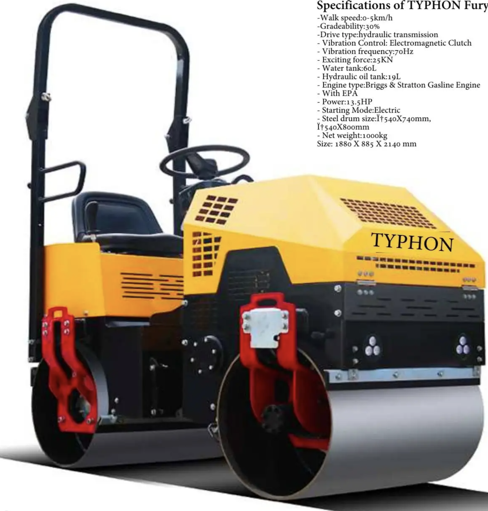 TYPHON FURY 1 Ton Vibratory Compactor Asphalt Roller USA