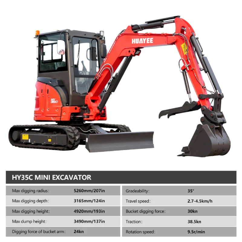 3.5 Ton Industrial Mini Excavator with 24HP Yanmar Engine & Enclosed Cab | HUAYEE HY35C