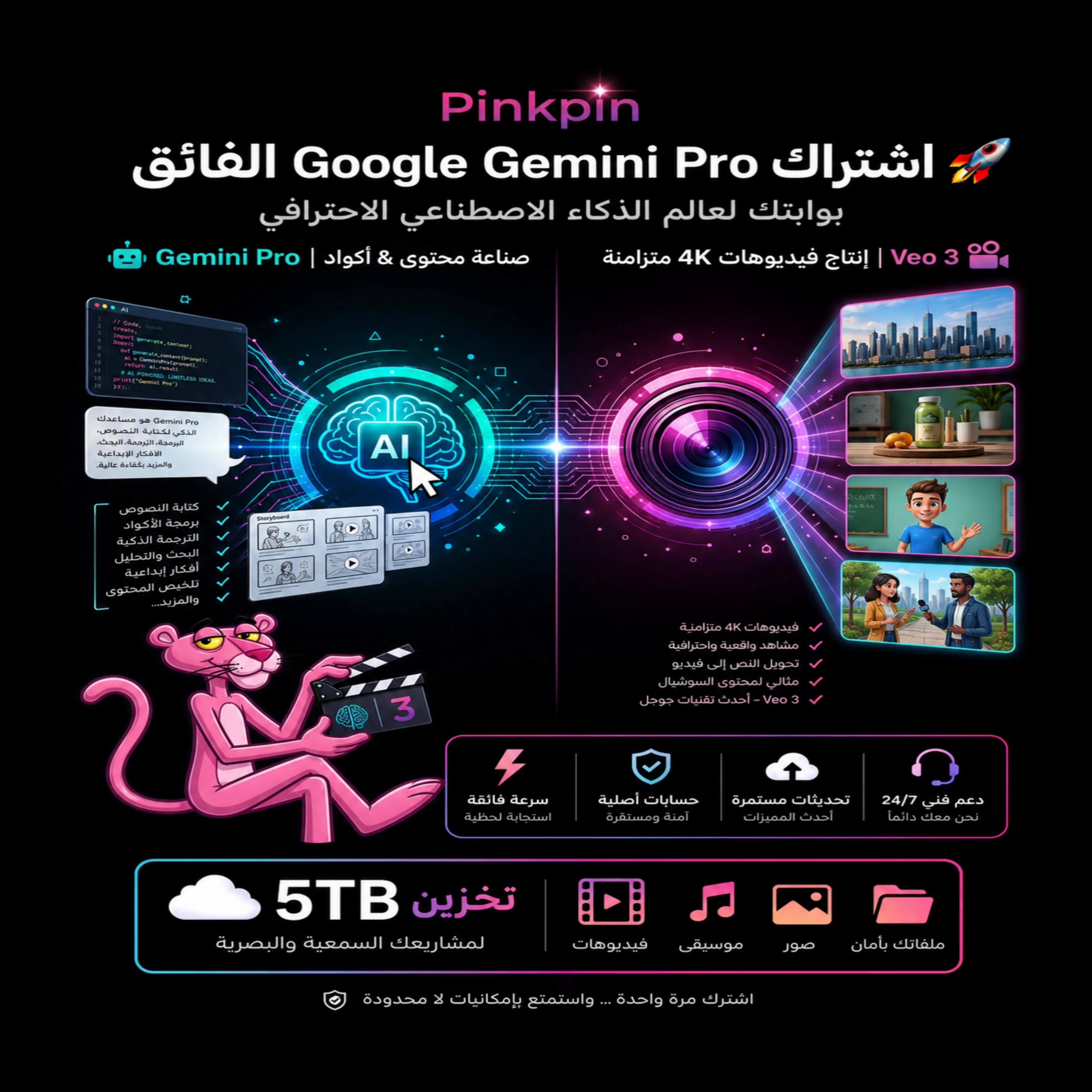 Gemini تفعيل  18شهر لحسابك الشخصي GOOGLE AI PRO 5 TB