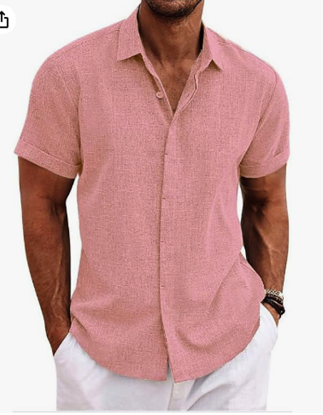 قمصان كتان للرجال باكمام قصيرة للصيف
