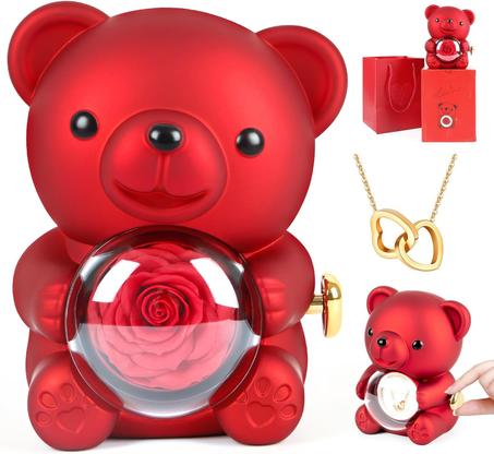 💝 دبدوب الورود الأبدية مع قلادة قلب