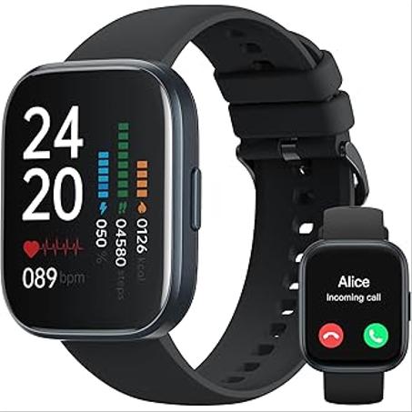 ساوند بيتس ساعة ذكية 4 لتتبع اللياقة البدنية مع مراقب تشبع الاكسجين والنوم للرجال والنساء بتصنيف IP68 لمقاومة المياه والغبار لجوالات ايفون واندرويد أسود