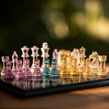 Modern Resin Chess Set, Both the board and pieces are crafted entirely from resin, allowing for a smooth, glossy finis.