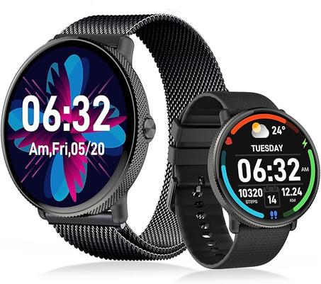 ساعة ذكية بشاشة 1.4 بوصة AMOLED، مقاومة للماء IP68، تتبع الصحة واللياقة البدنية، إمكانية تلقي المكالمات، تدعم Android وiOS، باللون الأسود.