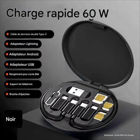 boîtier de câble de charge multiple 5 en 1 avec plateau de support de téléphone / حافظة كابل شحن متعدد 5 في 1 مع حامل للهاتف