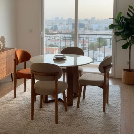 Salle à manger en bois hêtre et marbre — Élégance moderne