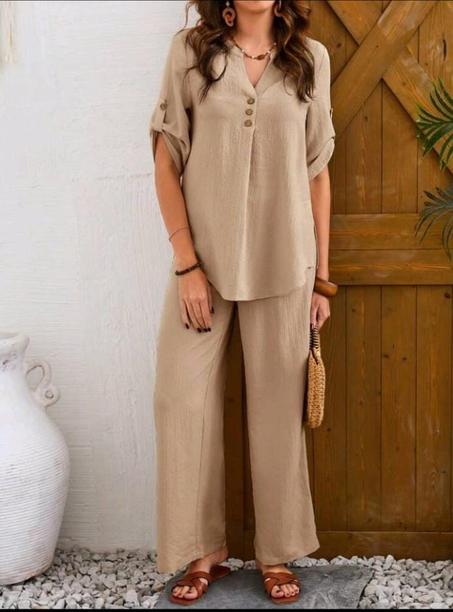 Ensemble 2 pièces – Top boutonné & Pantalon large
