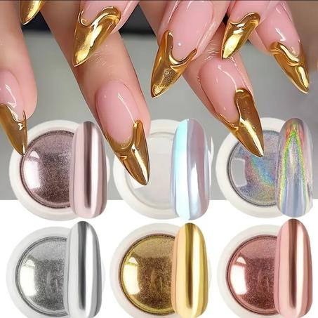 6 piéces poudre à ongles miroir chrome