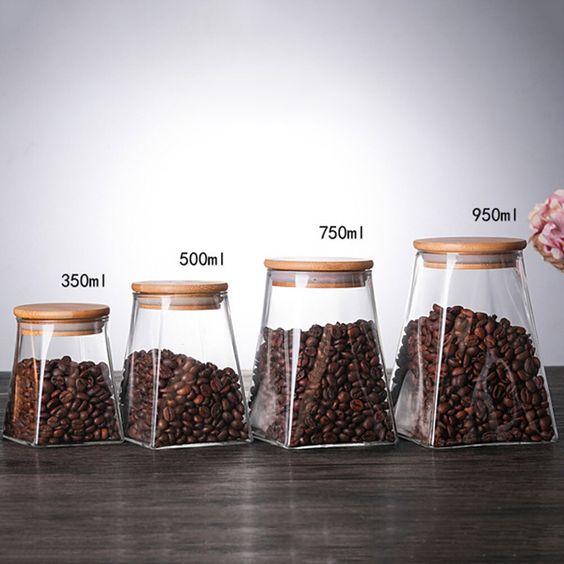 Série de 4 pièces de boites en verre avec couvercle en bambou