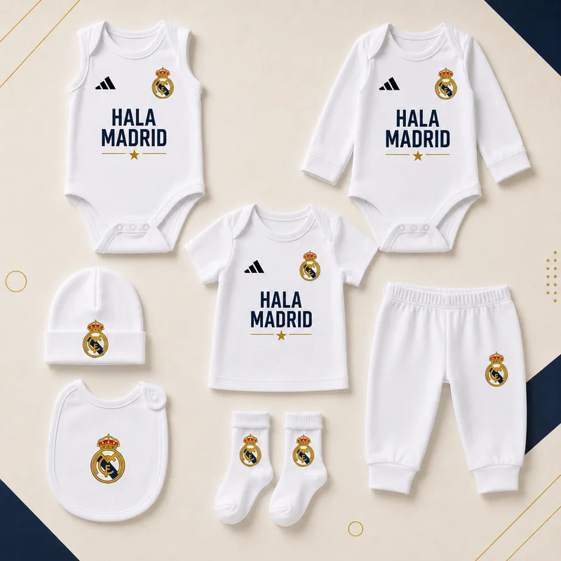 باك المدريدي الصغير – طقم ريال مدريد للرضع من 7 قطع
