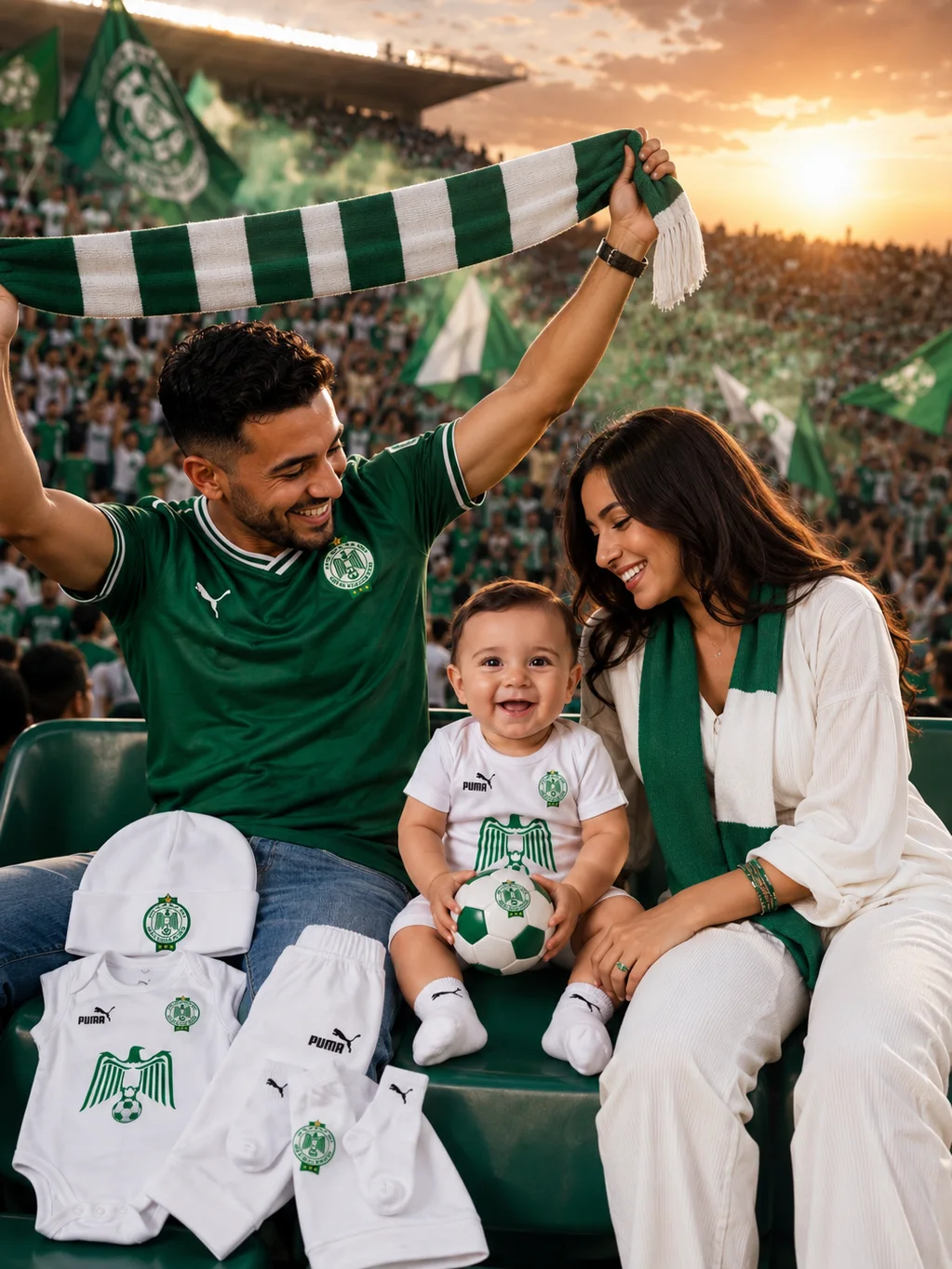 💚 باك المشجع الرجاوي الصغير | طقم فاخر من 7 قطع للرضع