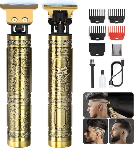 YOGINGO Cortadora de pelo profesional para hombres, recortadora de barba recargable inalámbrica para hombres, kit de aseo de corte de cuerpo de metal, afeitadora de barba, barbería, bronce